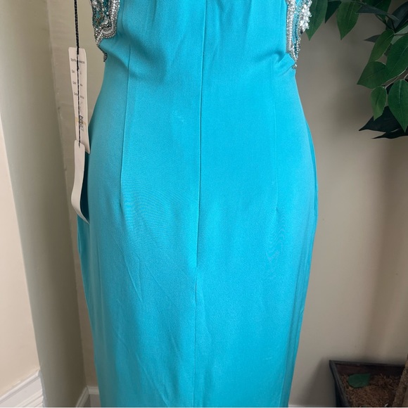 Oleg Cassini Black Tie Vintage Silk Beaded Formal Gown Blue Sz 4 - Picture 13 of 16